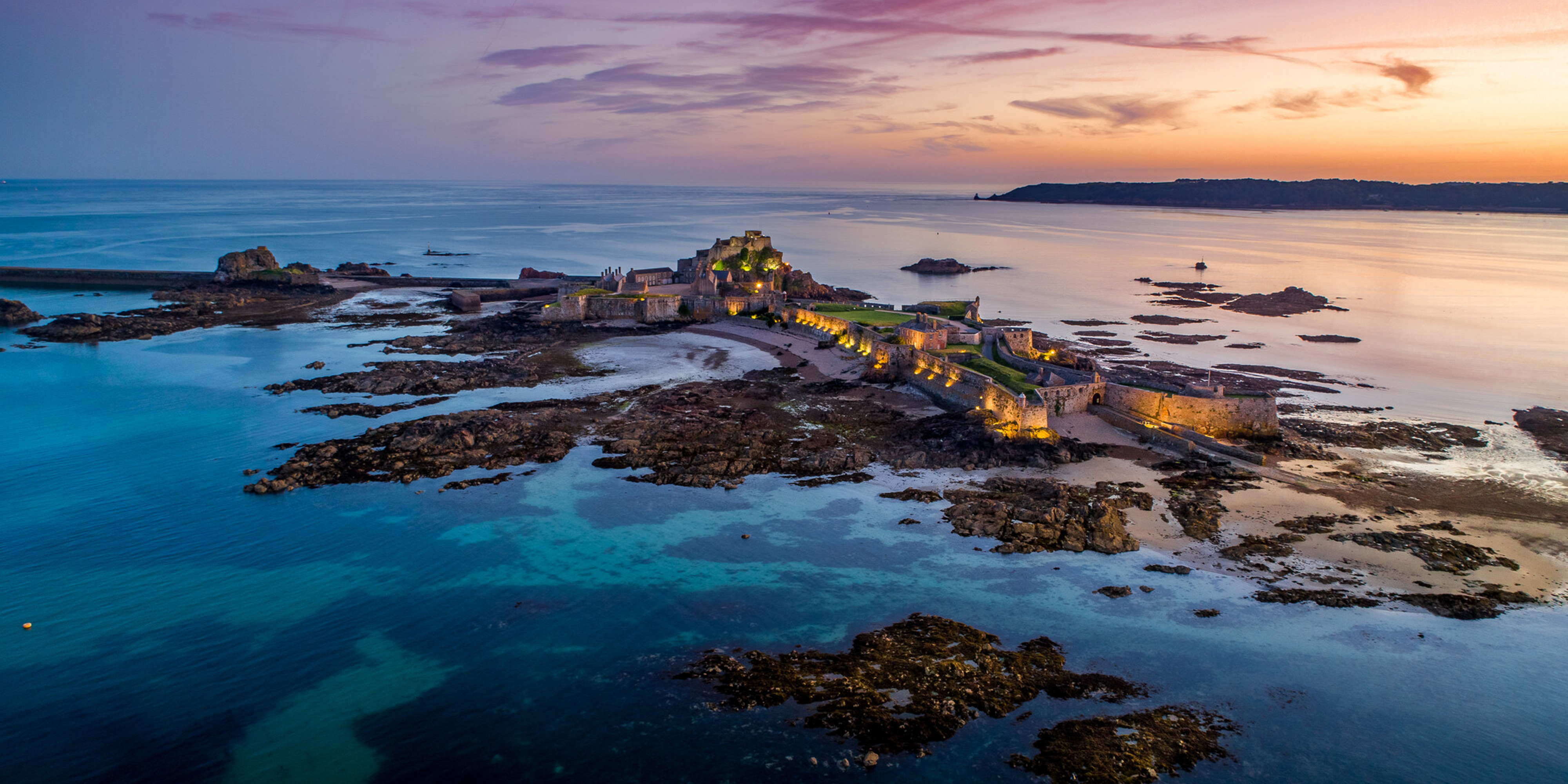 Elizabeth Castle Aerial at Night