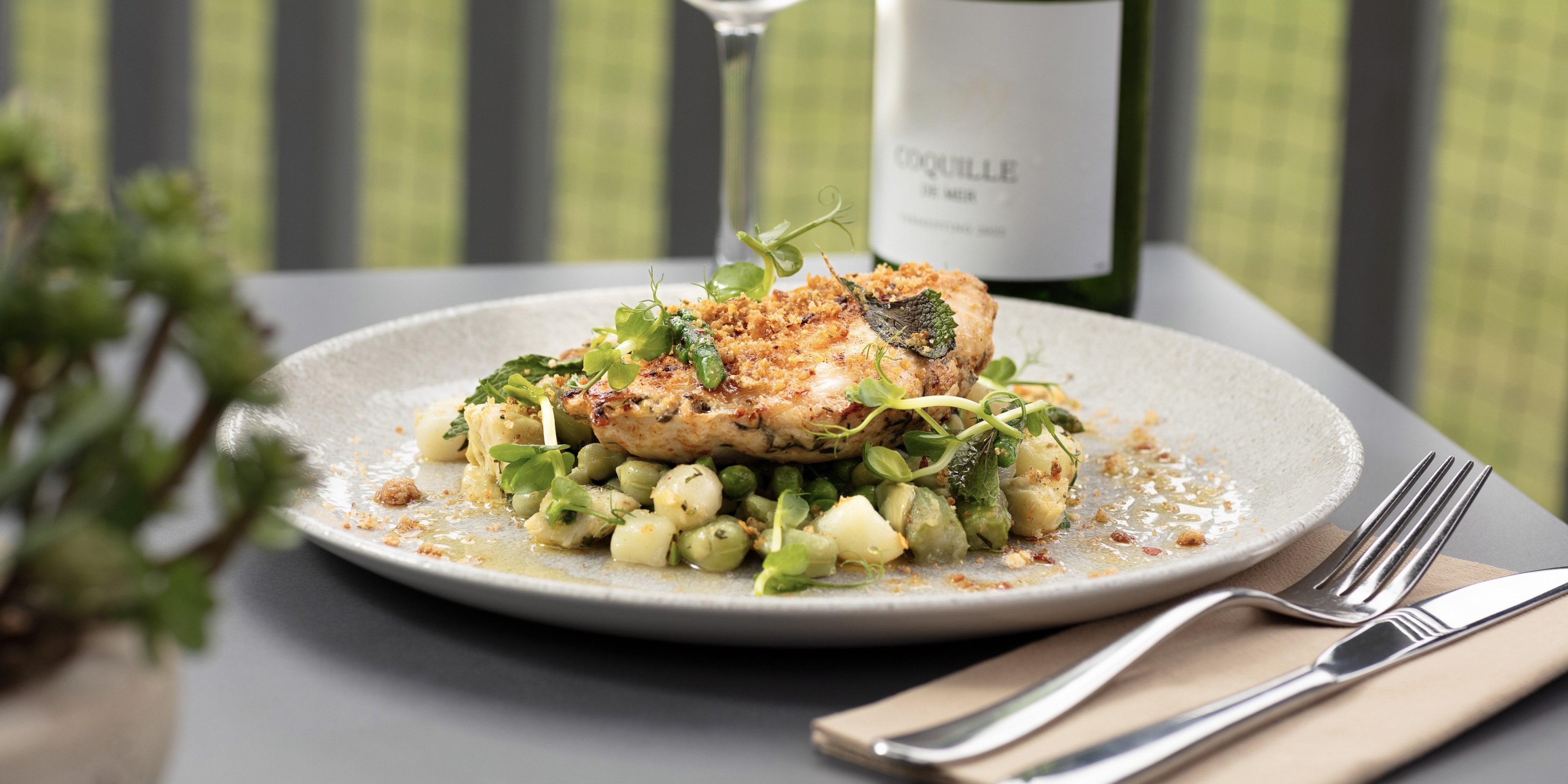 Food on a plate with wine