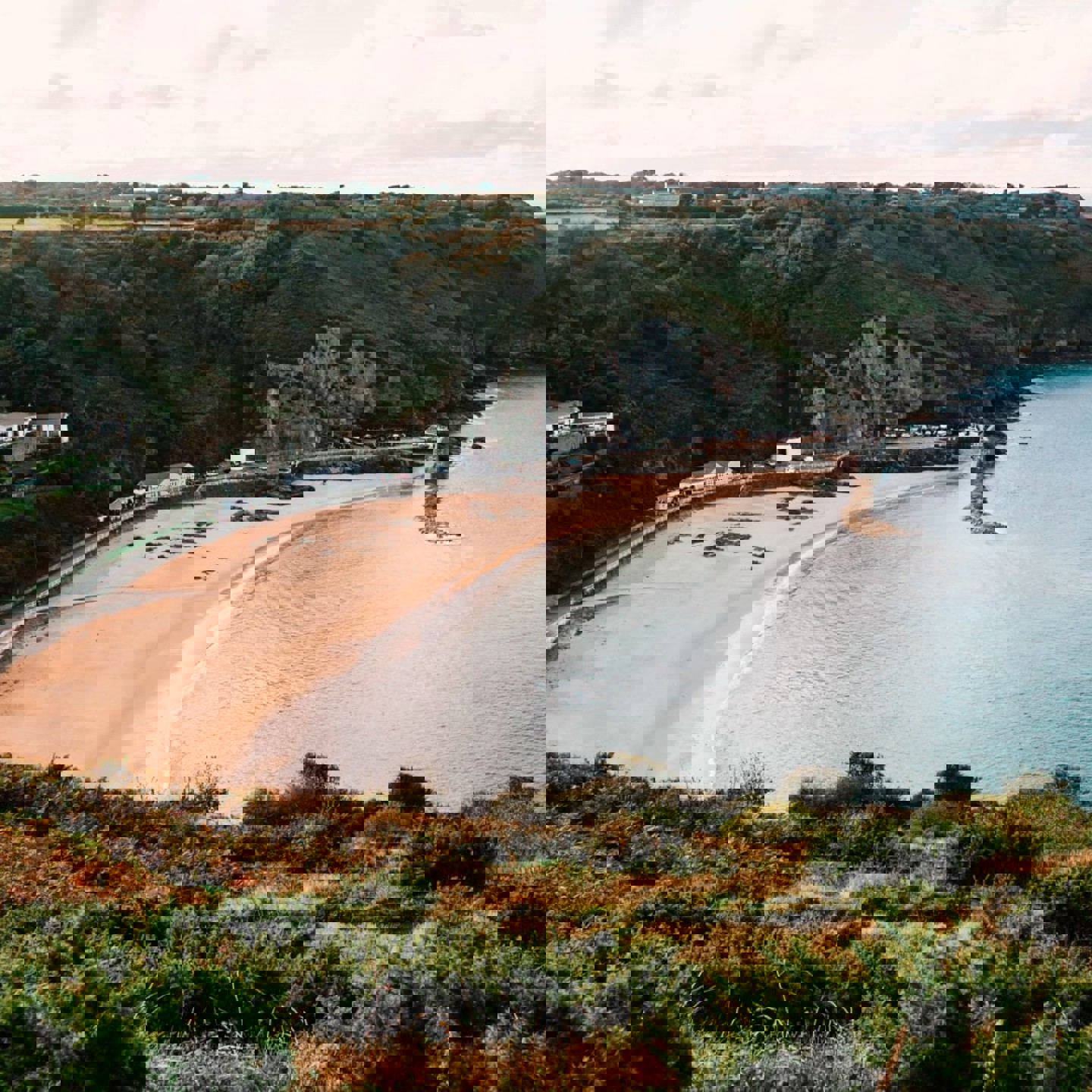Aerial view of Greve de Lecq Bay